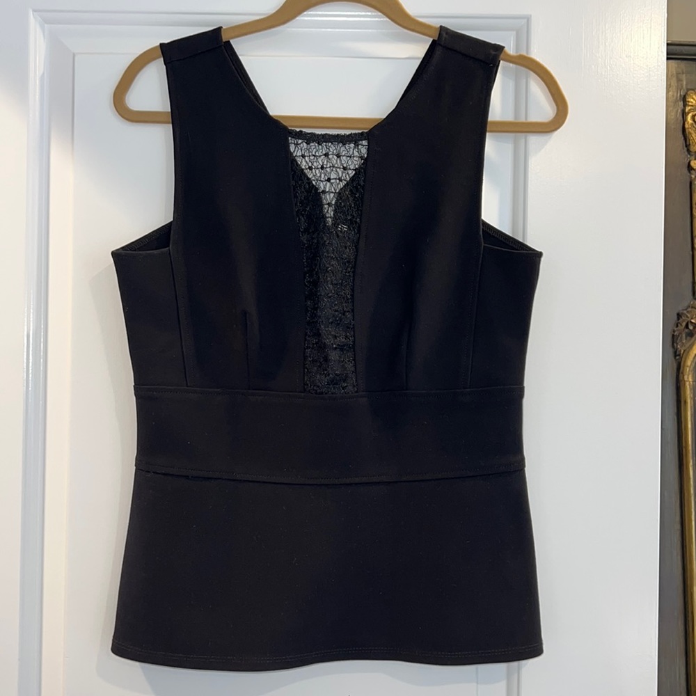 Yoana Baraschi Black Top with Lace and small peplum detail
